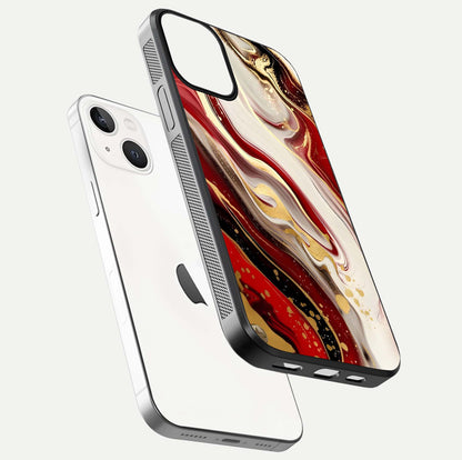 Red & White Marble Glass Case For iPhone 13