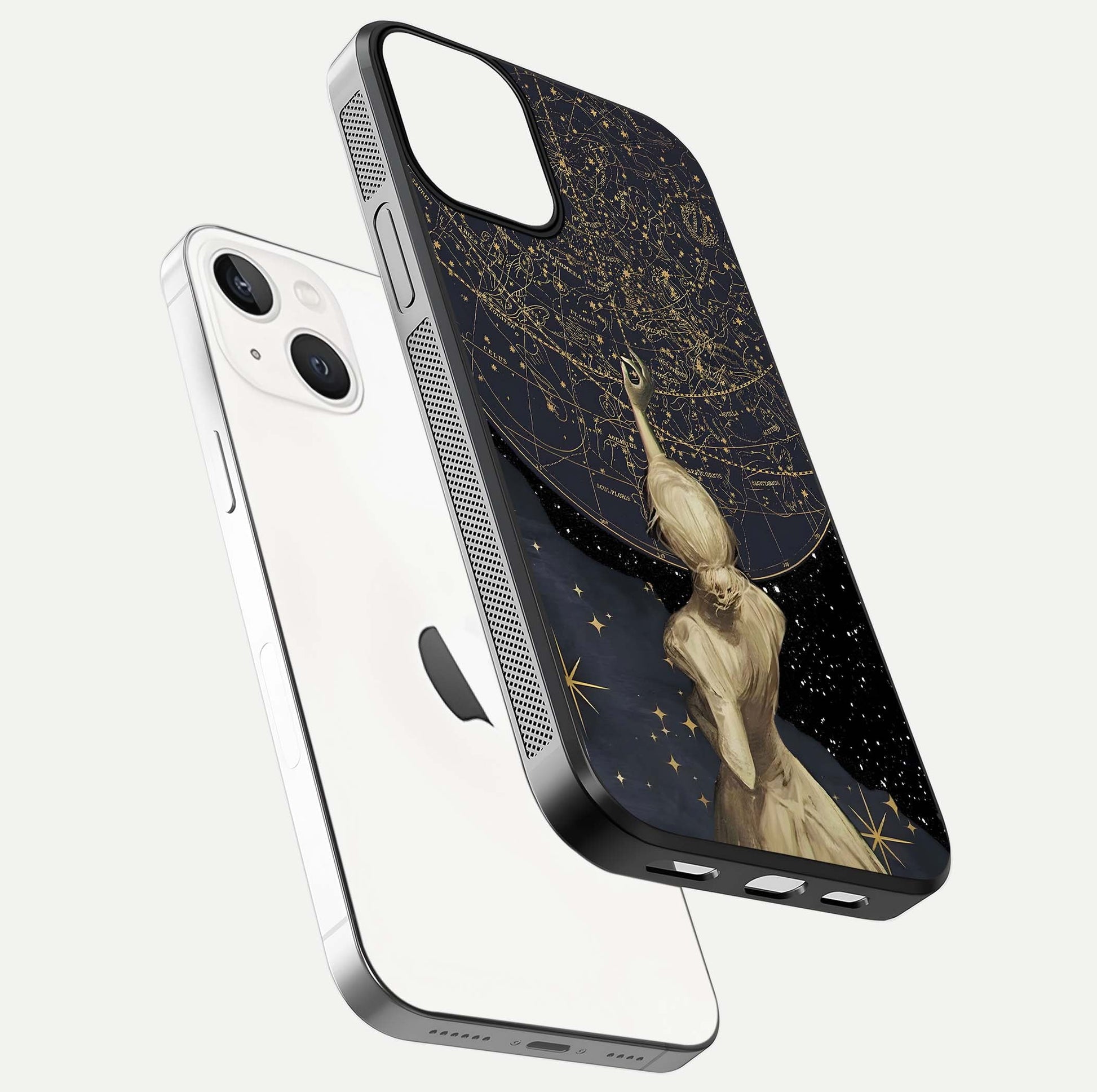 Taylor Swift Girl Glass Case for iPhone 13 floating dual-view mockup displaying gloss and stylish artwork