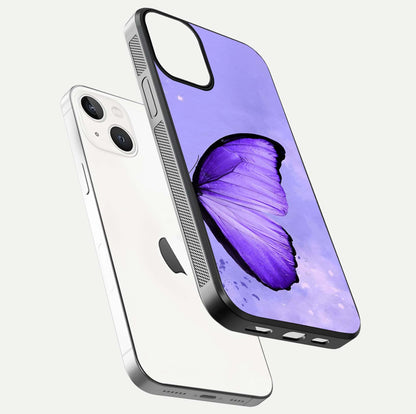 Violet Dream Wing Glass Case for iPhone 13 floating dual-view mockup displaying gloss depth and clarity