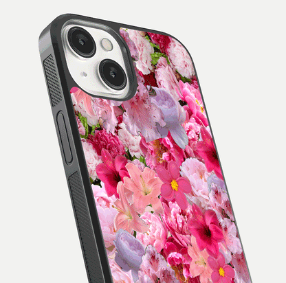 Bloom Crush Fantasy Glass Case for iPhone 13 close-up image showing color gradient and petal detailing