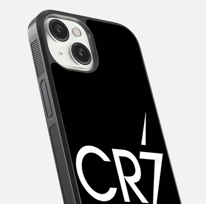 CR7 Elite Strike Glass Case for iPhone 13 close-up highlighting CR7 artwork and shine reflection