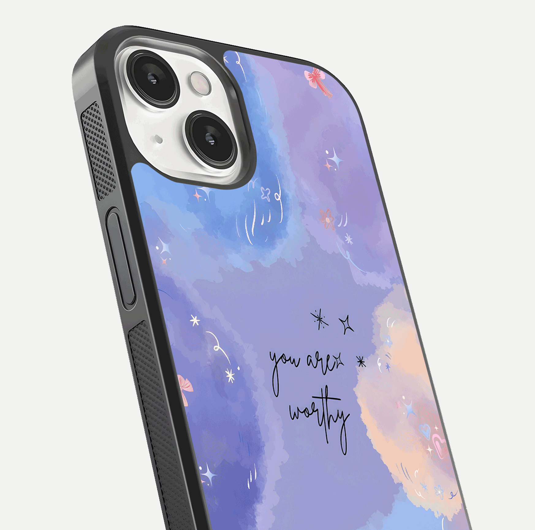 Celestial Cloud Magic Glass Case for iPhone 13 close-up highlighting smooth gradient and gloss surface