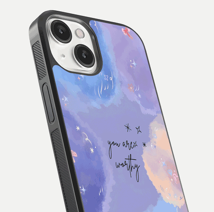 Celestial Cloud Magic Glass Case for iPhone 13 close-up highlighting smooth gradient and gloss surface