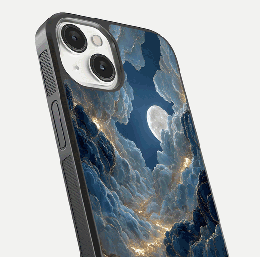 Celestial Cloud Road Glass Case for iPhone 13 close-up view showing road gradient and cloud reflection shine