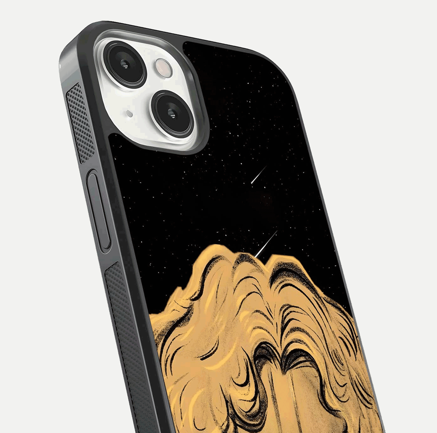 Celestial God’s Plan Glass Case for iPhone 13 close-up angled shot highlighting celestial details and reflection