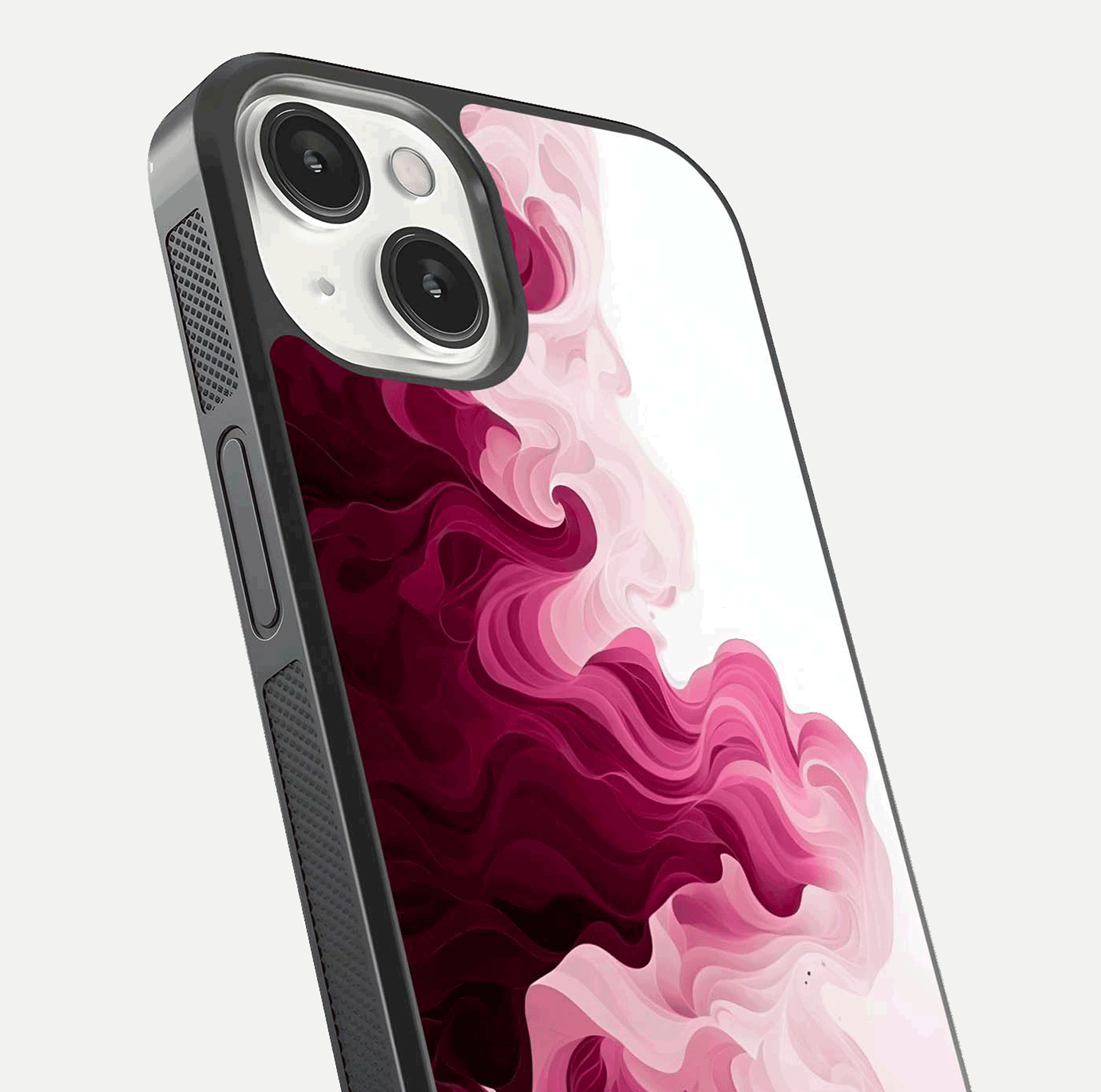 Crimson Wave Flow Glass Case for iPhone 13 close-up highlighting flow texture and reflection tone