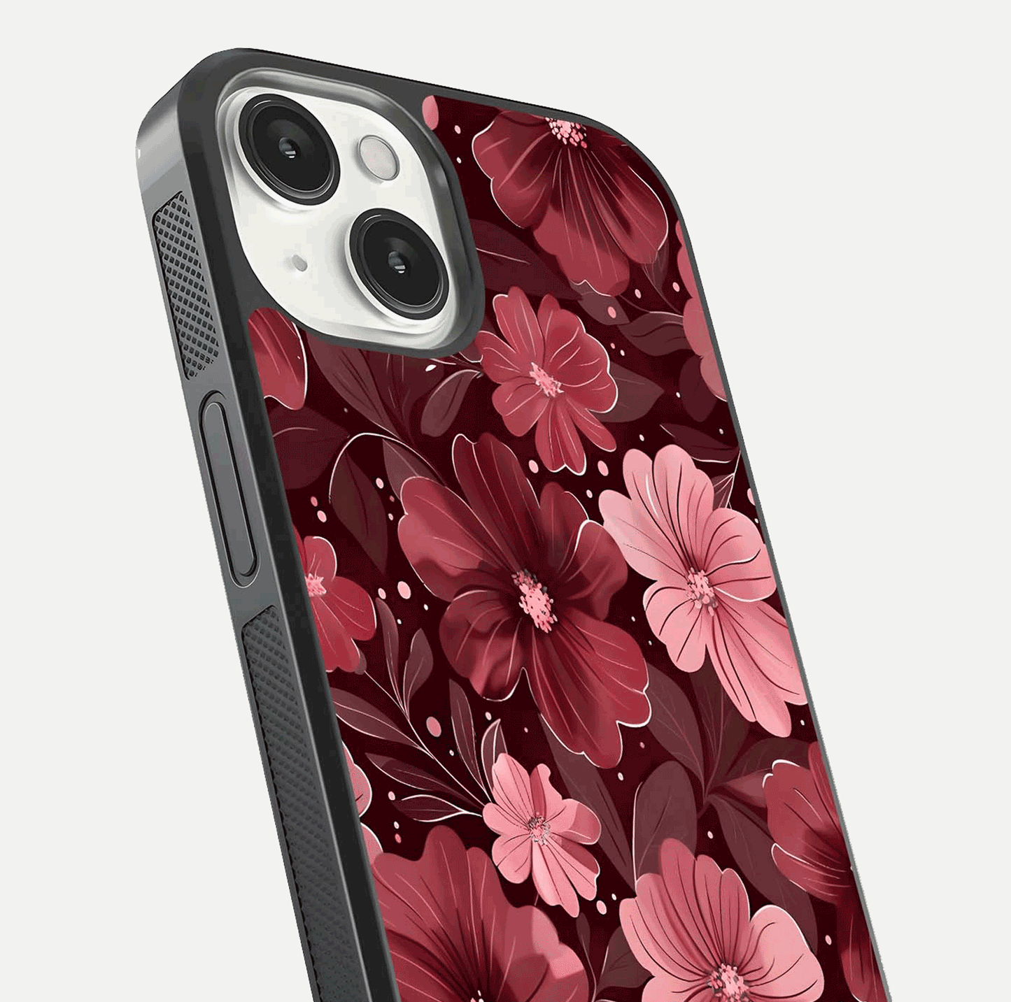 Flower Blush Bloom Glass Case for iPhone 13 close-up highlighting pastel tones and reflection clarity