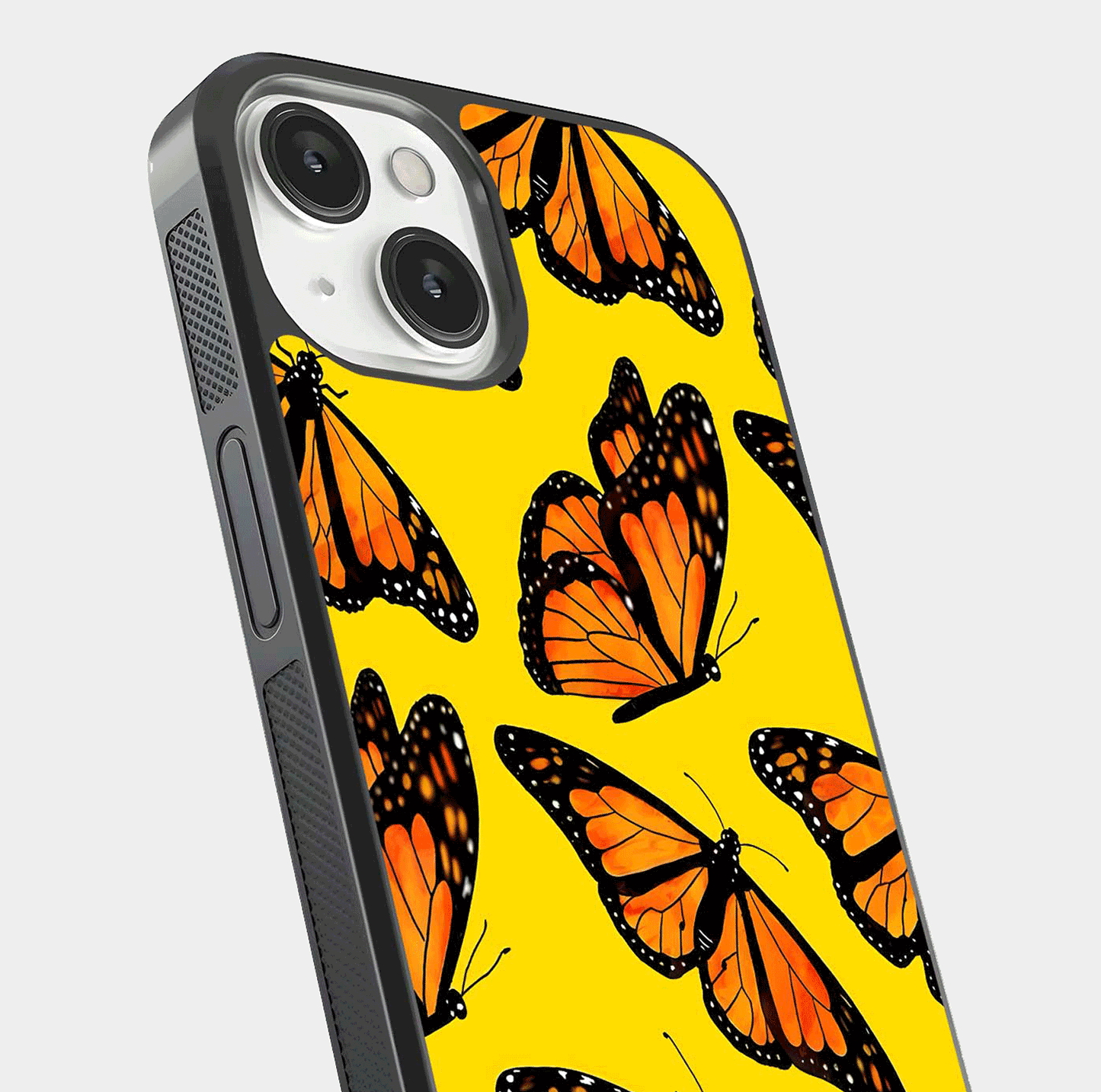 Golden Wing Flight Glass Case for iPhone 13 close-up angled shot showing metallic wing texture and shine detail