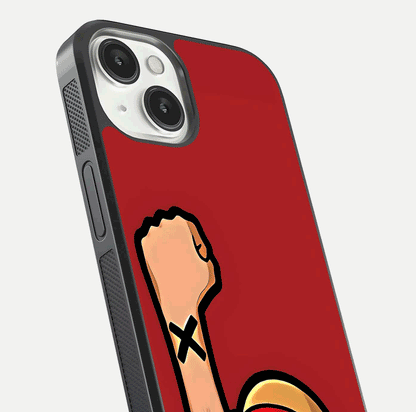 Luffy X Spirit Glass Case for iPhone 13 close-up angled shot showing character detailing and gloss texture