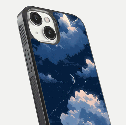 Moon Dream Haze Glass Case for iPhone 13 close-up angled shot showing moon reflection and subtle glow