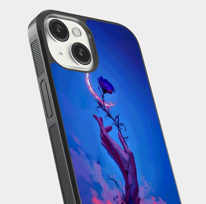 Mystic Hand Glass Case for iPhone 13 close-up angled shot showing spiritual markings and reflection