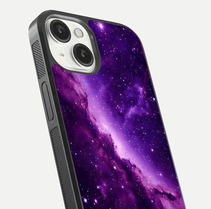 Purple Shade Sky Glass Case for iPhone 13 close-up angled shot highlighting color gradient and reflection