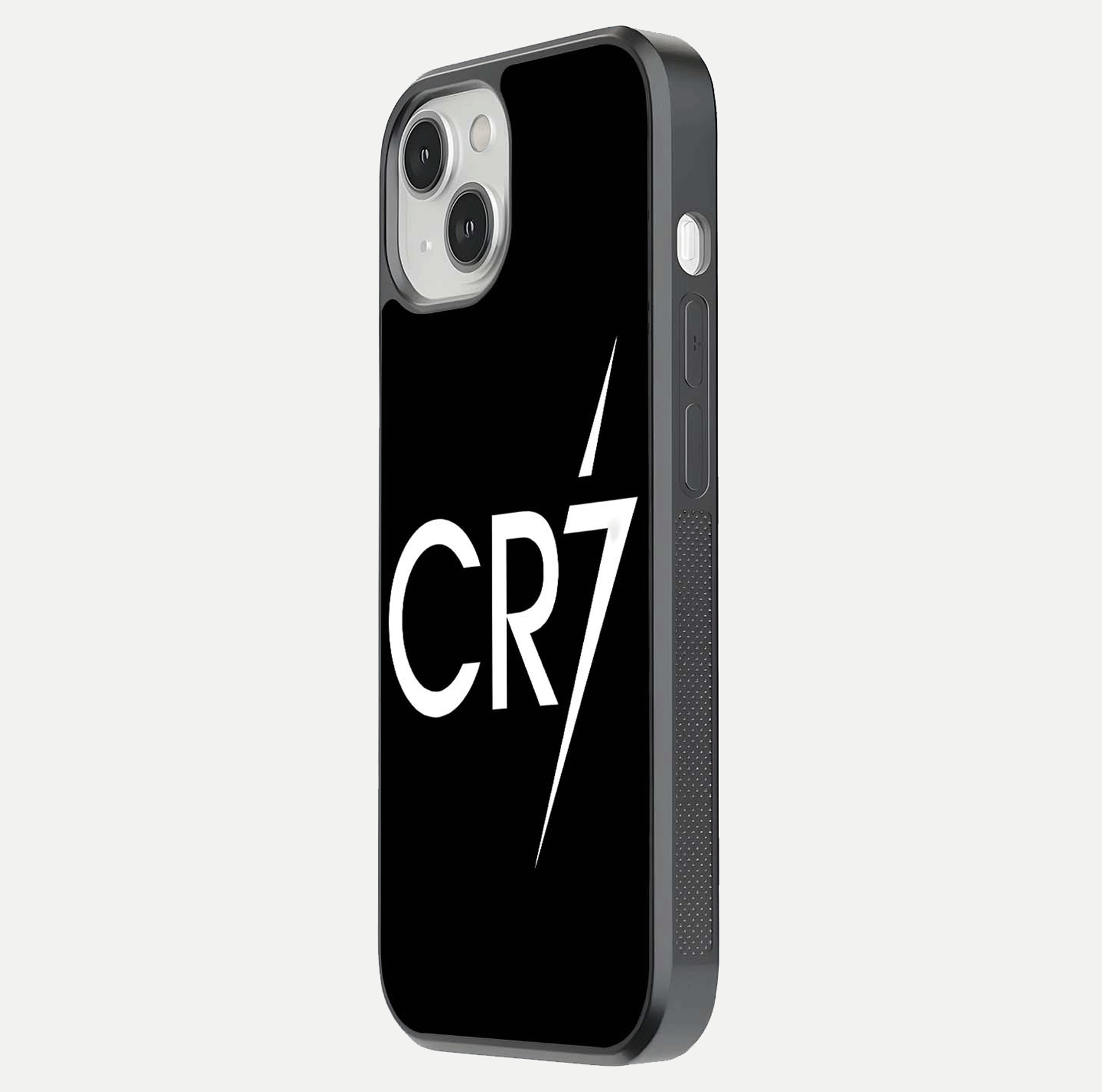 CR7 Elite Strike Glass Case for iPhone 13 side-angle image showing polished edges and vibrant design