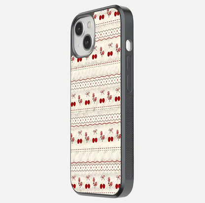 Cherry Bloom Charm Glass Case for iPhone 13 side-angle photo showing flower detail and edge light