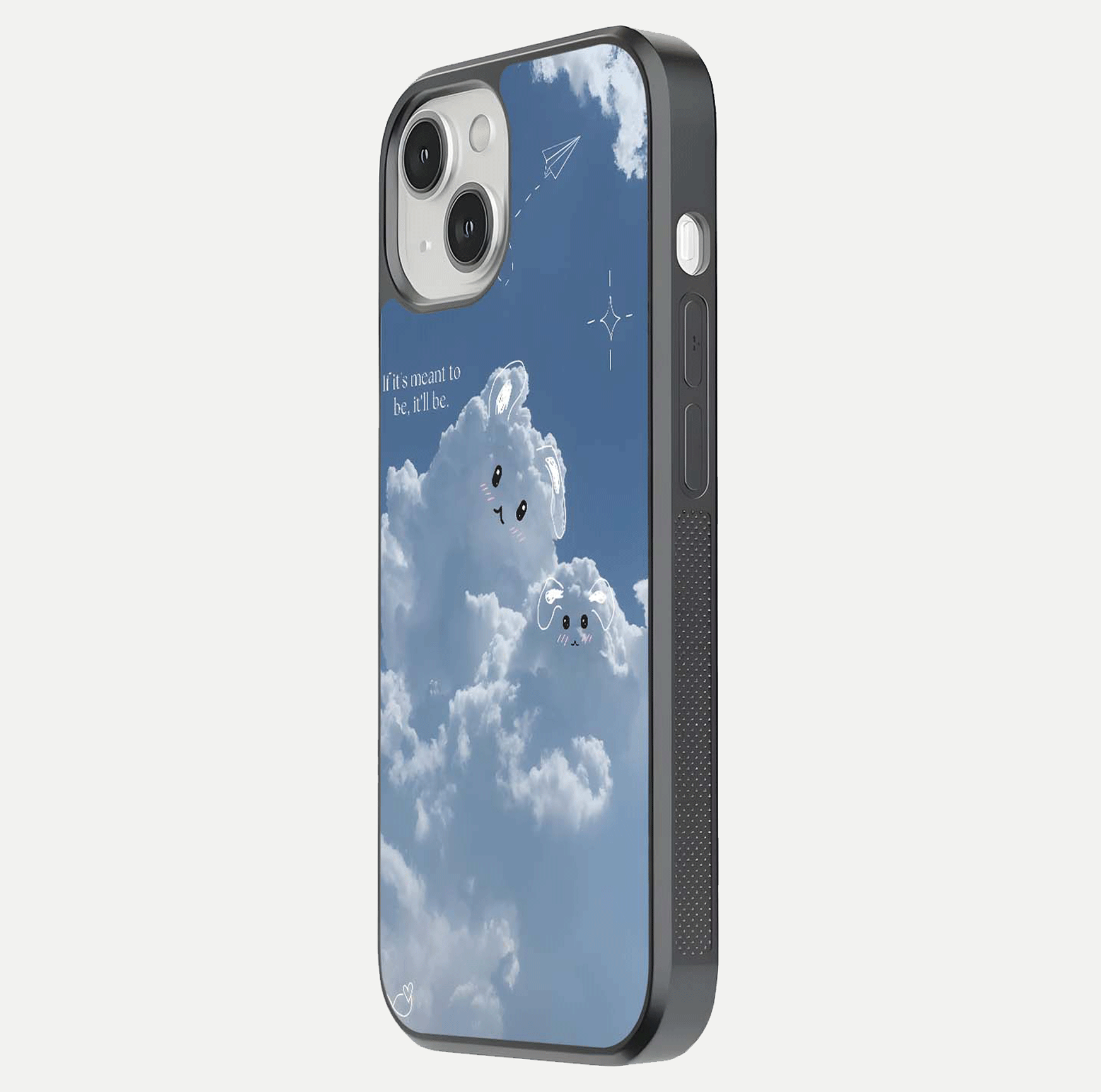 Cloud Bunny Dreams Glass Case for iPhone 13 side-angle image capturing gloss texture and edge glow
