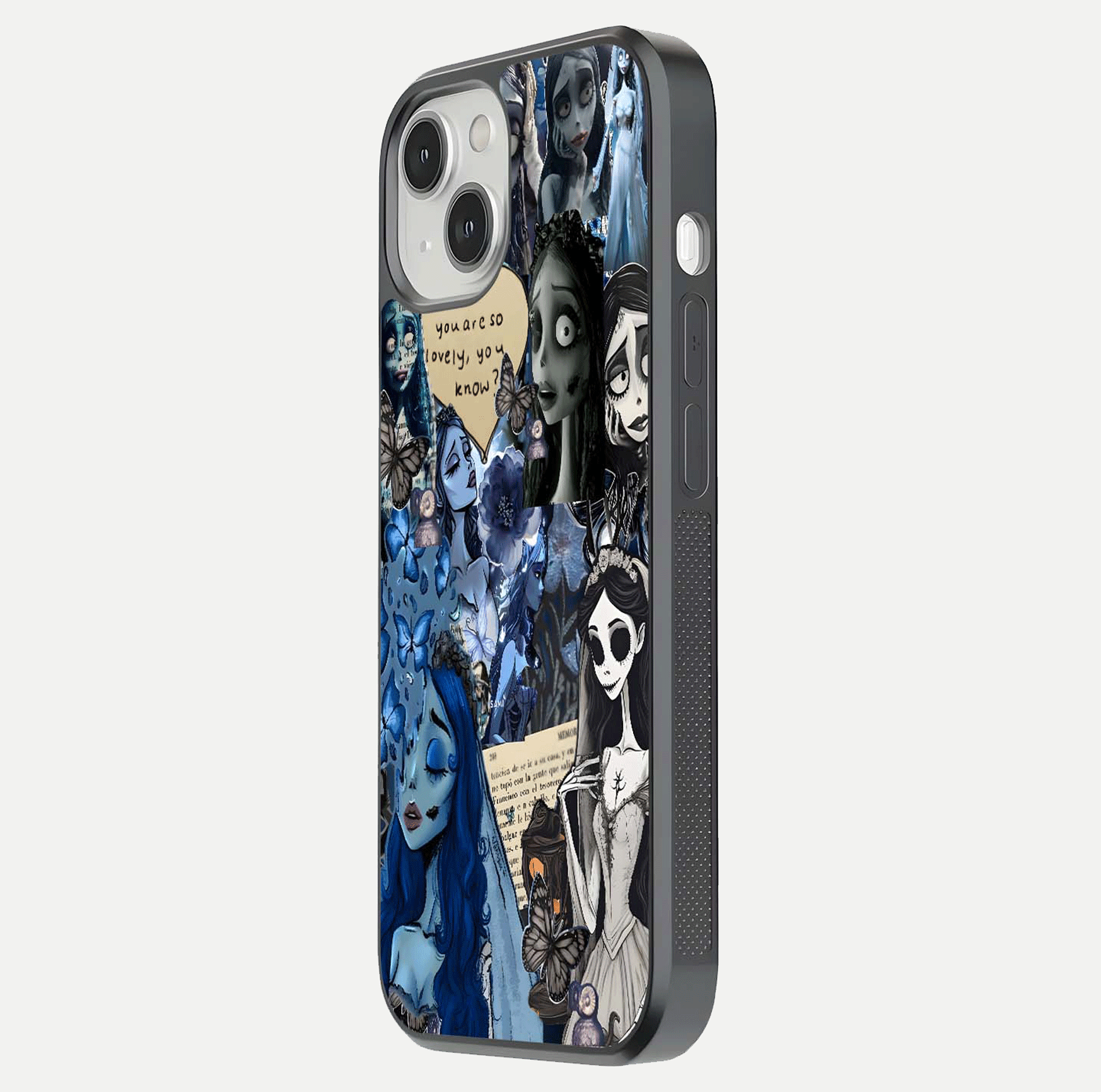 Corpse Bride Posters Glass Case for iPhone 13 side-angle image capturing gloss reflection and smooth edge