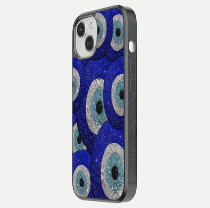 Galaxy Eye Flow Glass Case for iPhone 13 side-angle image showing reflection detail and premium shine
