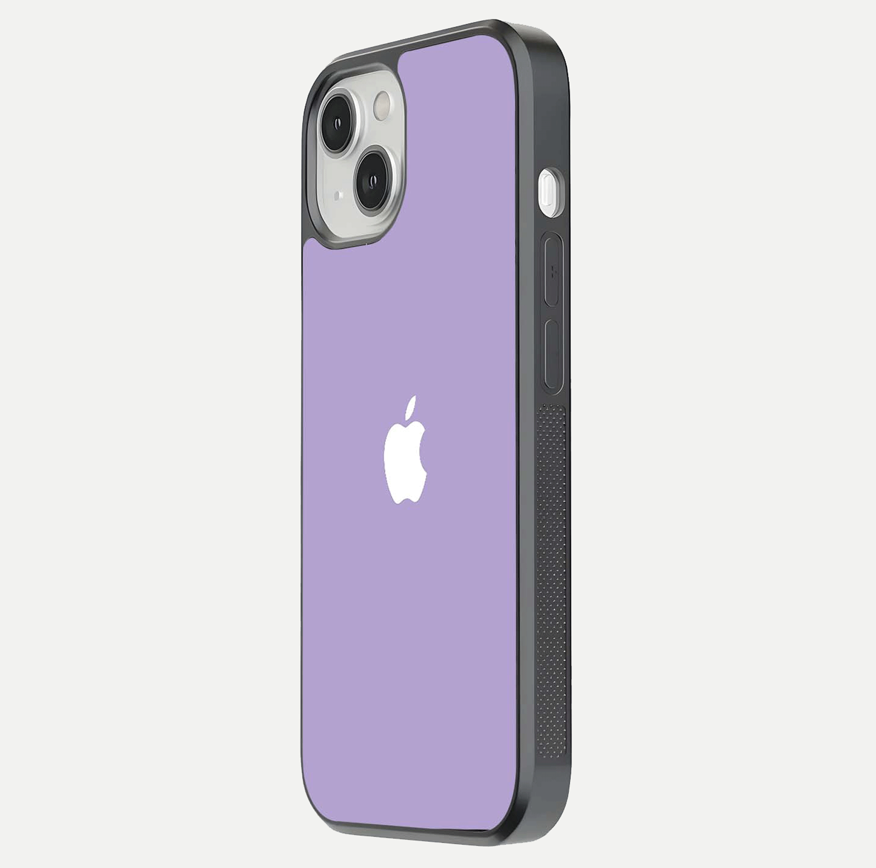 Lavender Soft Minimal Glass Case for iPhone 13 side-angle image showing smooth reflection and minimal look