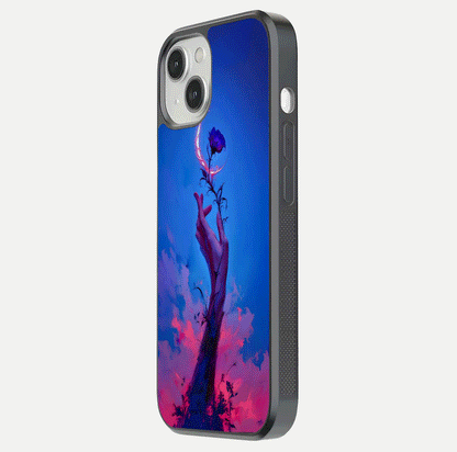 Mystic Hand Glass Case for iPhone 13 side-angle image showing reflection depth and sacred aesthetic