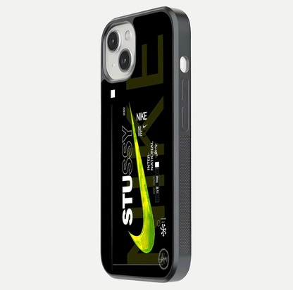 Neon Street Edition Glass Case for iPhone 13 side-angle image showing reflection depth and modern tones