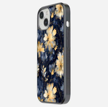 Royal Petal Dream Glass Case for iPhone 13 side-angle image showing smooth edges and royal bloom details