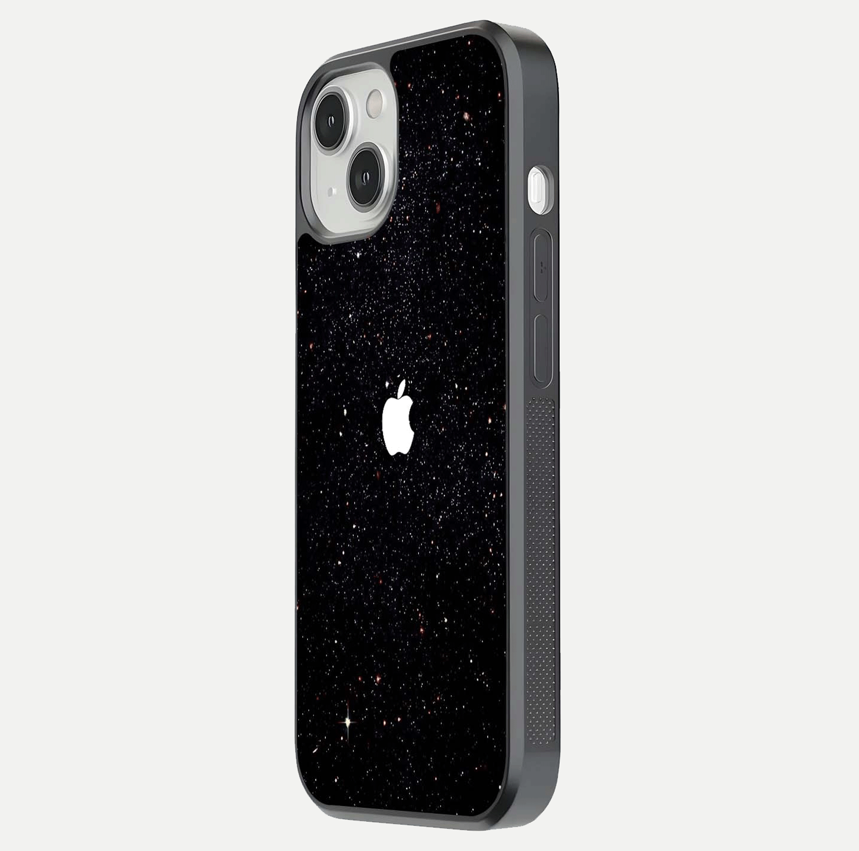 Starry Apple Galaxy Glass Case for iPhone 13 side-angle image showing gloss and star pattern detail