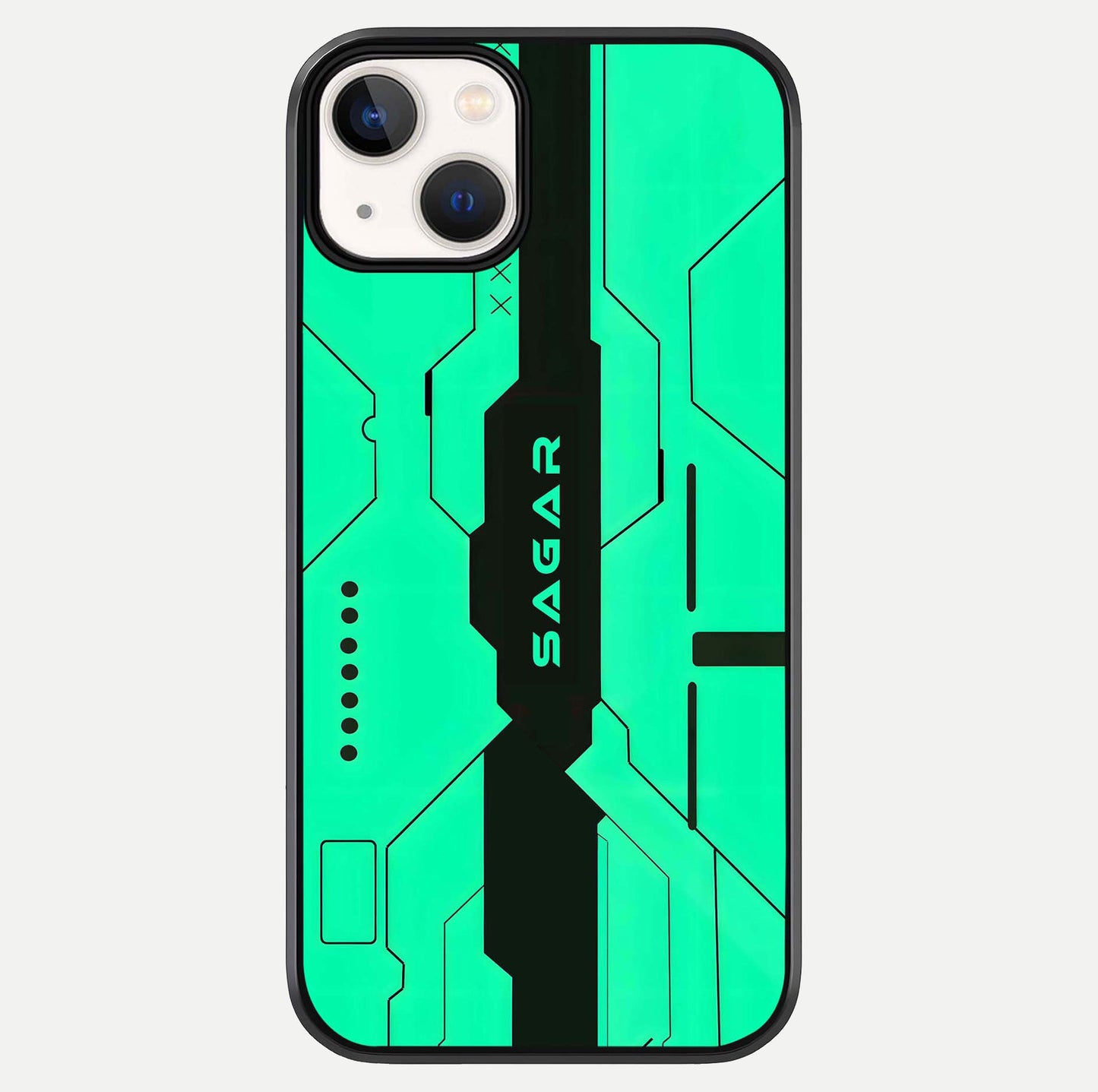 Aqua Tech CYBERPUNK Custom Name Glass Case For iPhone 13 by Custom World