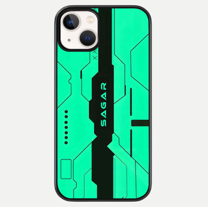 Aqua Tech CYBERPUNK Custom Name Glass Case For iPhone 13 by Custom World