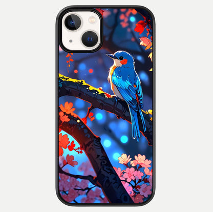 Blooming Spendor Bird Glass Case For iPhone 13 by Custom World