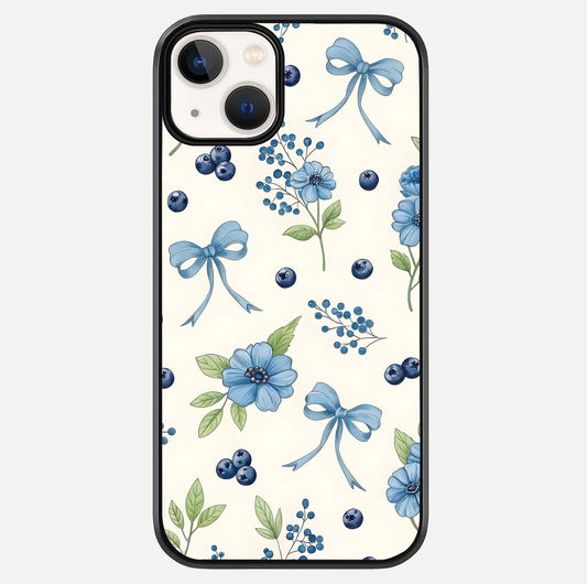 Blue Flower & Bow Glass Case For iPhone 13 by Custom World