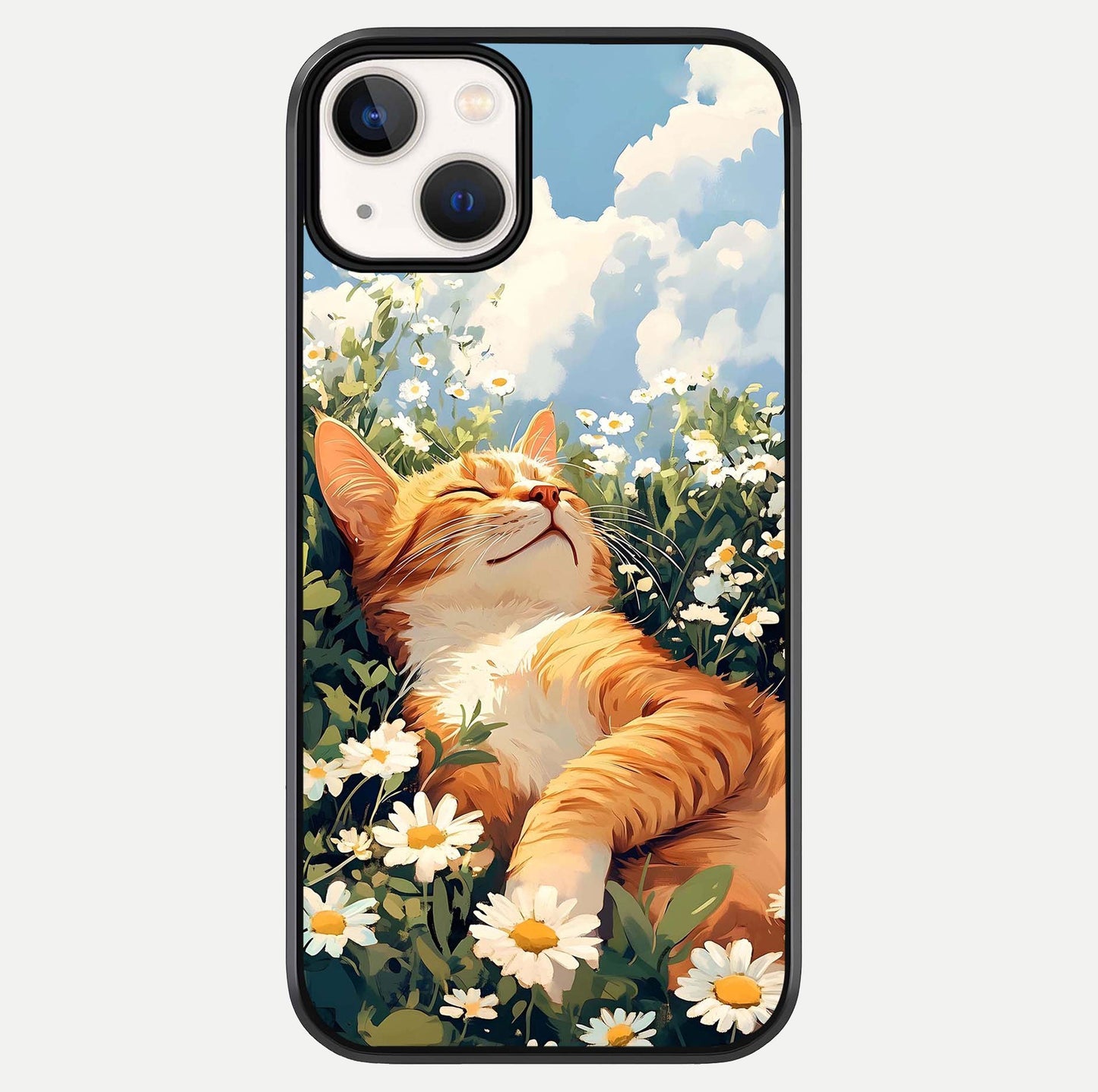 Cat & Flowers View Glass Case For iPhone 13 by Custom World