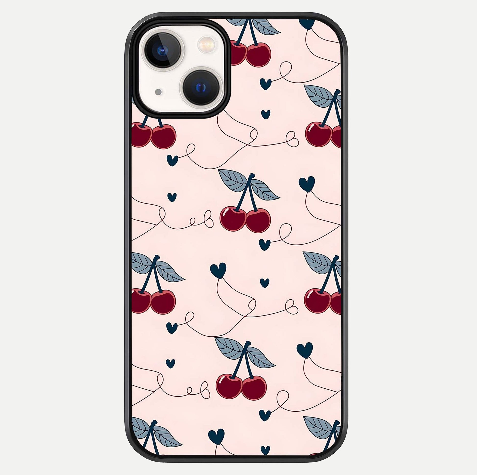 Cherry Heart Line Glass Case For iPhone 13 by Custom World