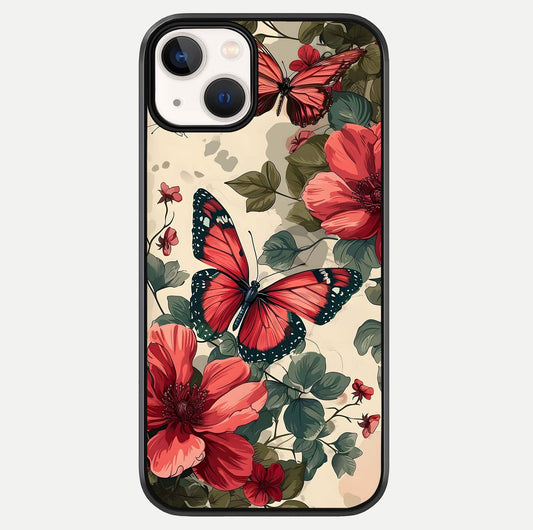 Crimson Butterfly Garden Glass Case For iPhone 13 by Custom World