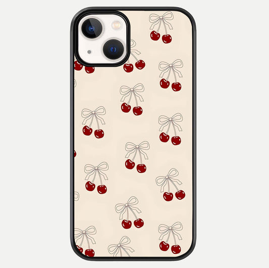 Cute Cherry Pattern Glass Case For iPhone 13 by Custom World