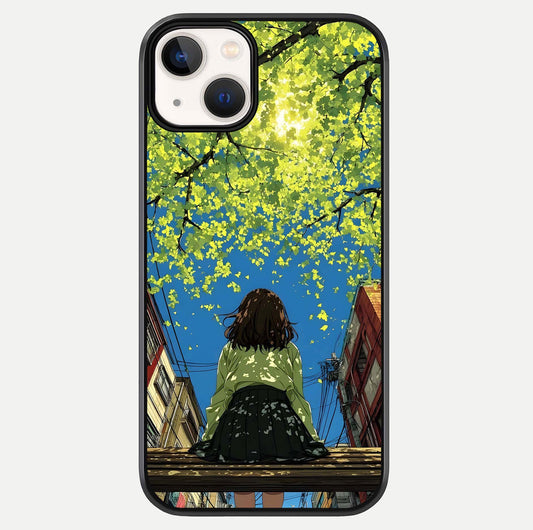 Golden Leaves Glow Glass Case For iPhone 13 by Custom World