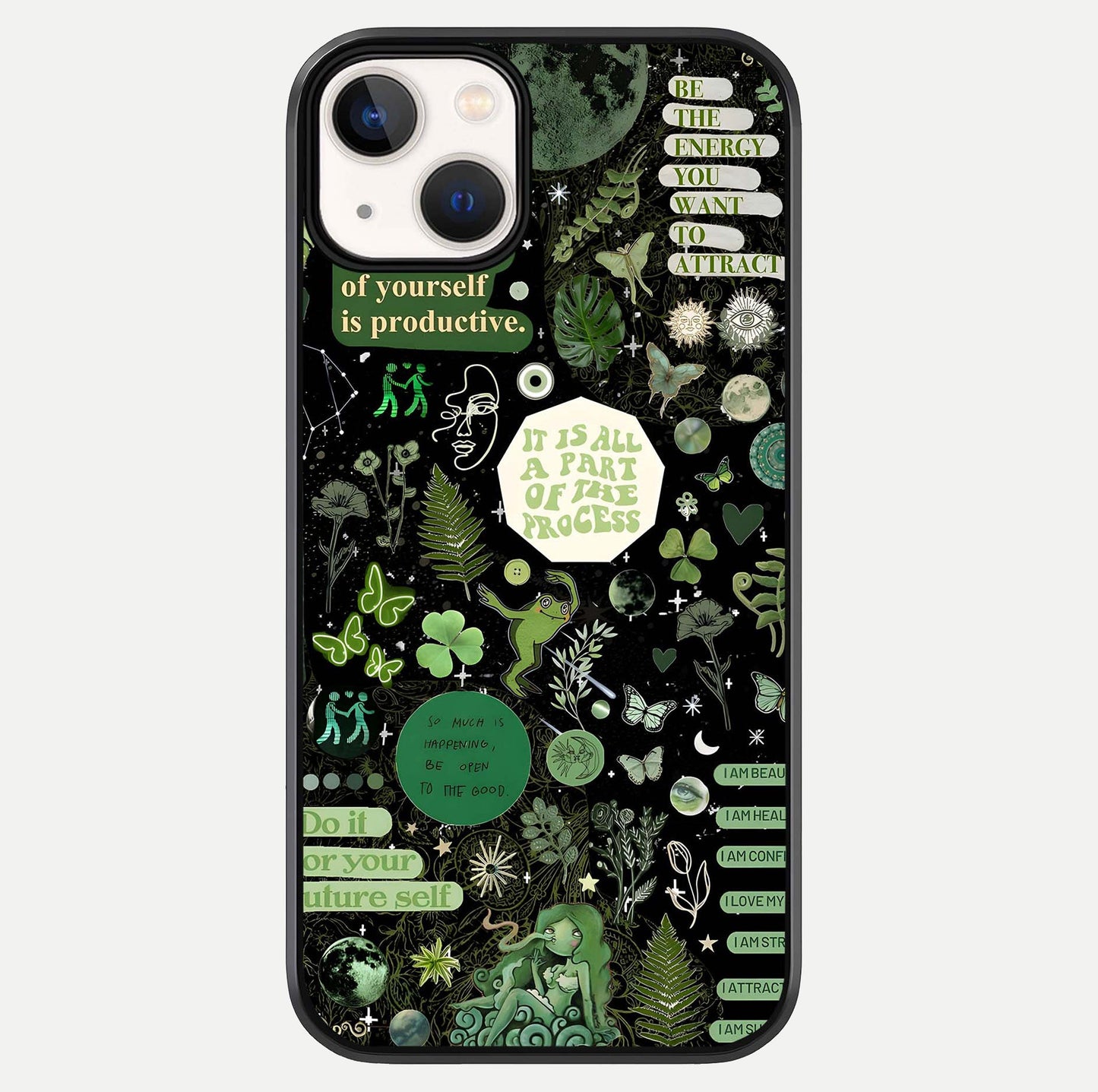 Green Moon Energy Glass Case For iPhone 13 by Custom World