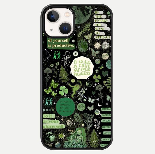 Green Moon Energy Glass Case For iPhone 13 by Custom World