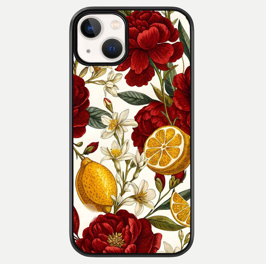 Lemon Rose Charm Glass Case For iPhone 13 by Custom World