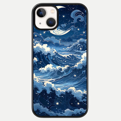 Ocean Moon Waves Glass Case For iPhone 13 by Custom World