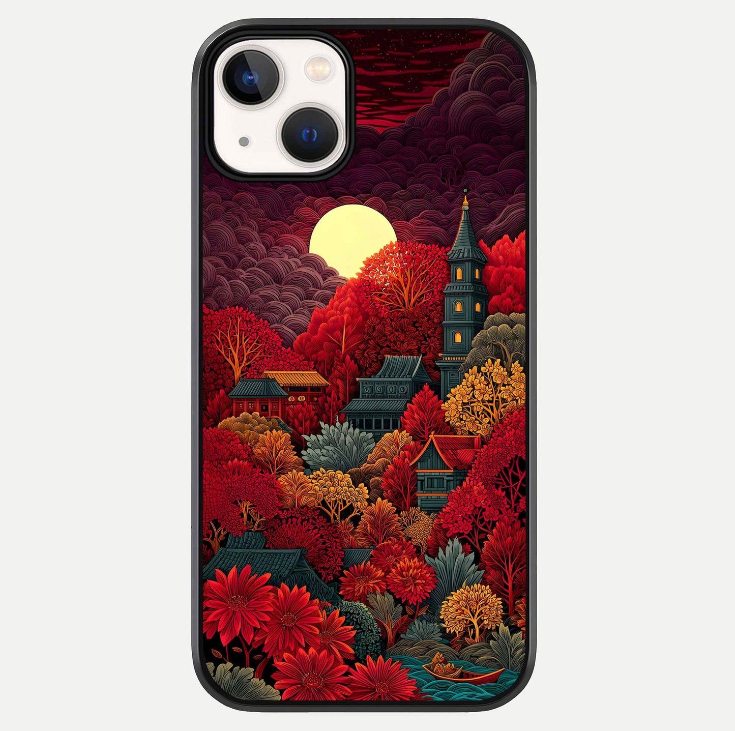 Scarlet Autumn Temple Glass Case For iPhone 13 by Custom World