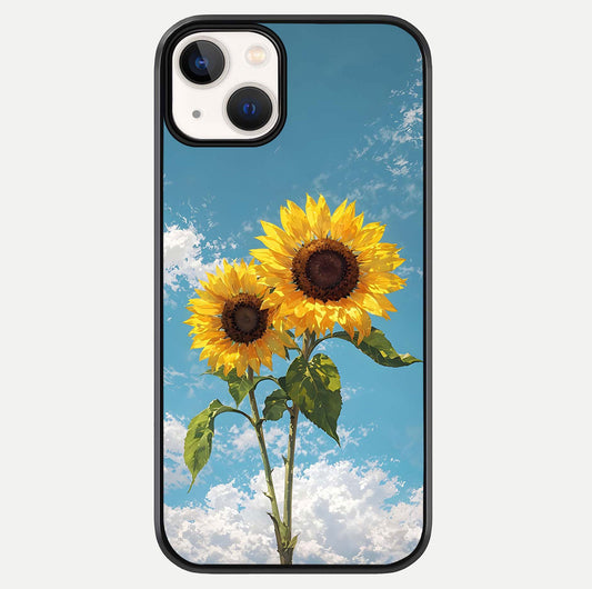 Sunflower Sky Bloom Glass Case For iPhone 13 by Custom World