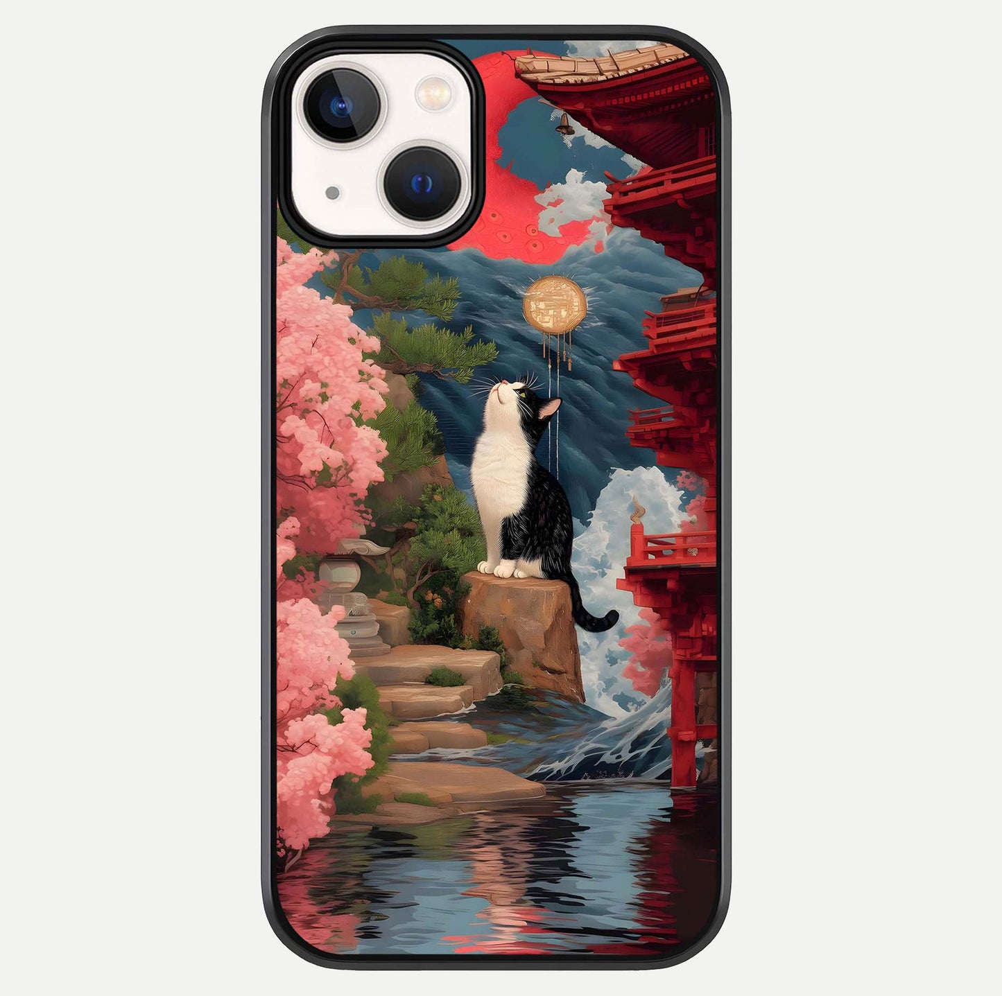 Temple Cat Scenery Glass Case For iPhone 13 by Custom World