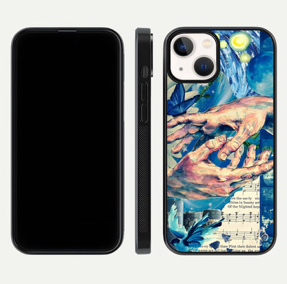 Aesthetic Divider Glass Case for iPhone 16 Pro front and back view layout showing black front display and minimal divider glass back