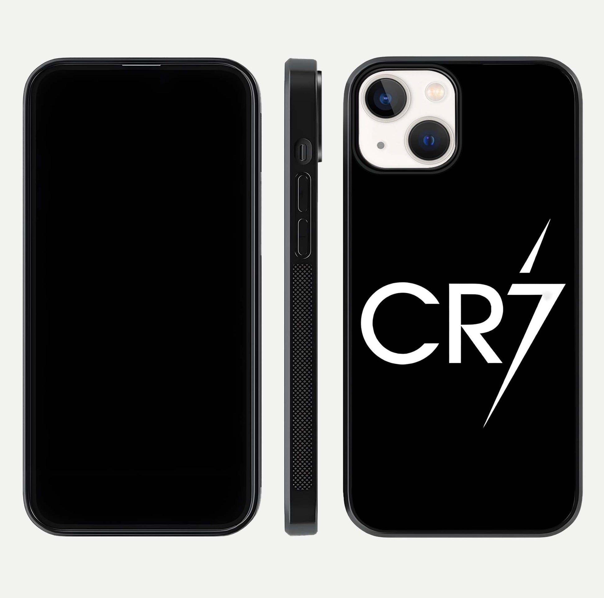 CR7 Elite Strike Glass Case for iPhone 13 Mini dual-view layout showing sport tones and edge clarity