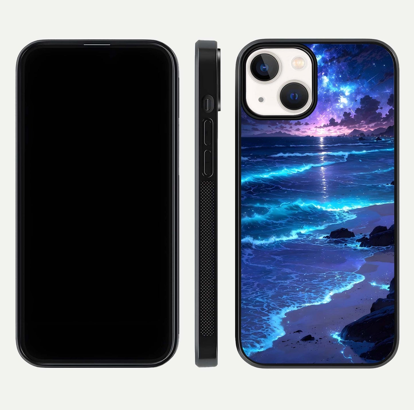 Classic Damn Look Glass Case for iPhone 13 Mini dual-view layout showing design clarity and glass polish