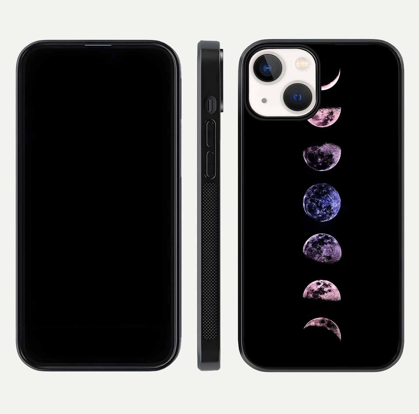 Crimson All Planets Glass Case for iPhone 13 Mini dual-view layout displaying crimson tones and curved edges