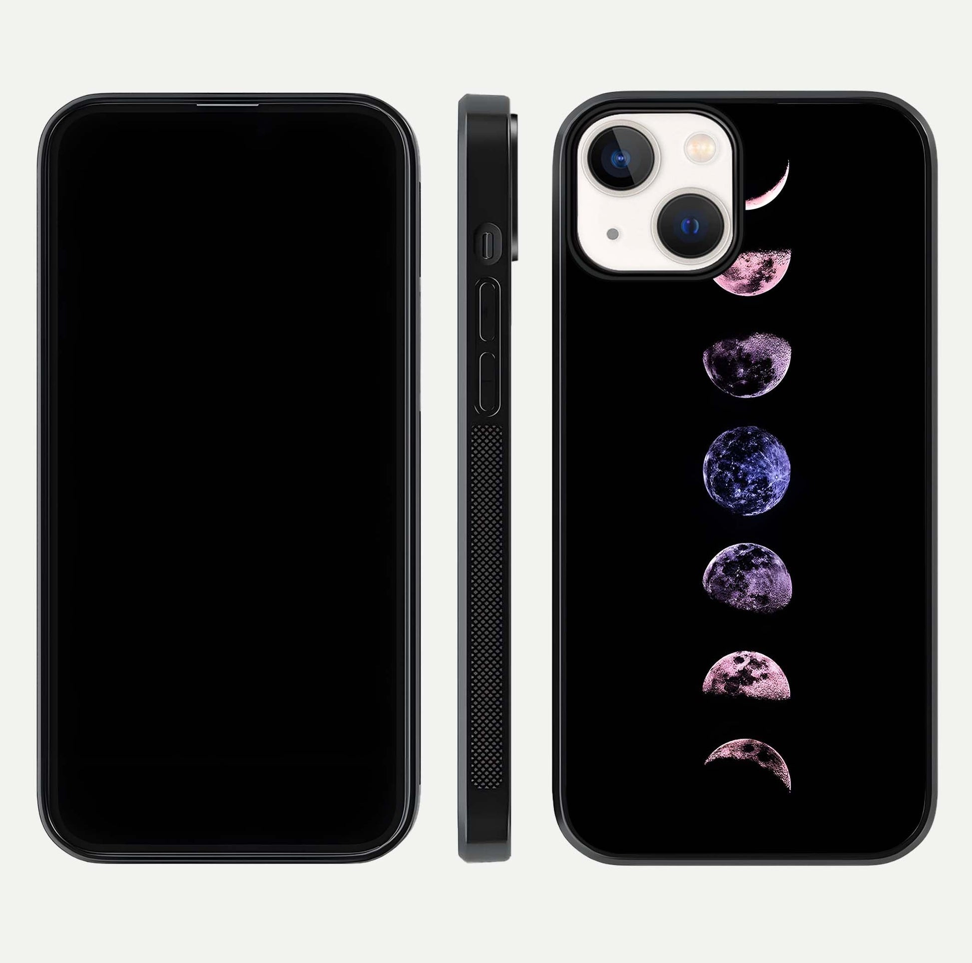 Crimson All Planets Glass Case for iPhone 13 Mini dual-view layout displaying crimson tones and curved edges