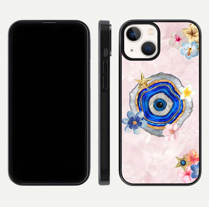 Divine Aura Bloom Glass Case for iPhone 13 Mini dual-view layout displaying divine color tones and smooth edges