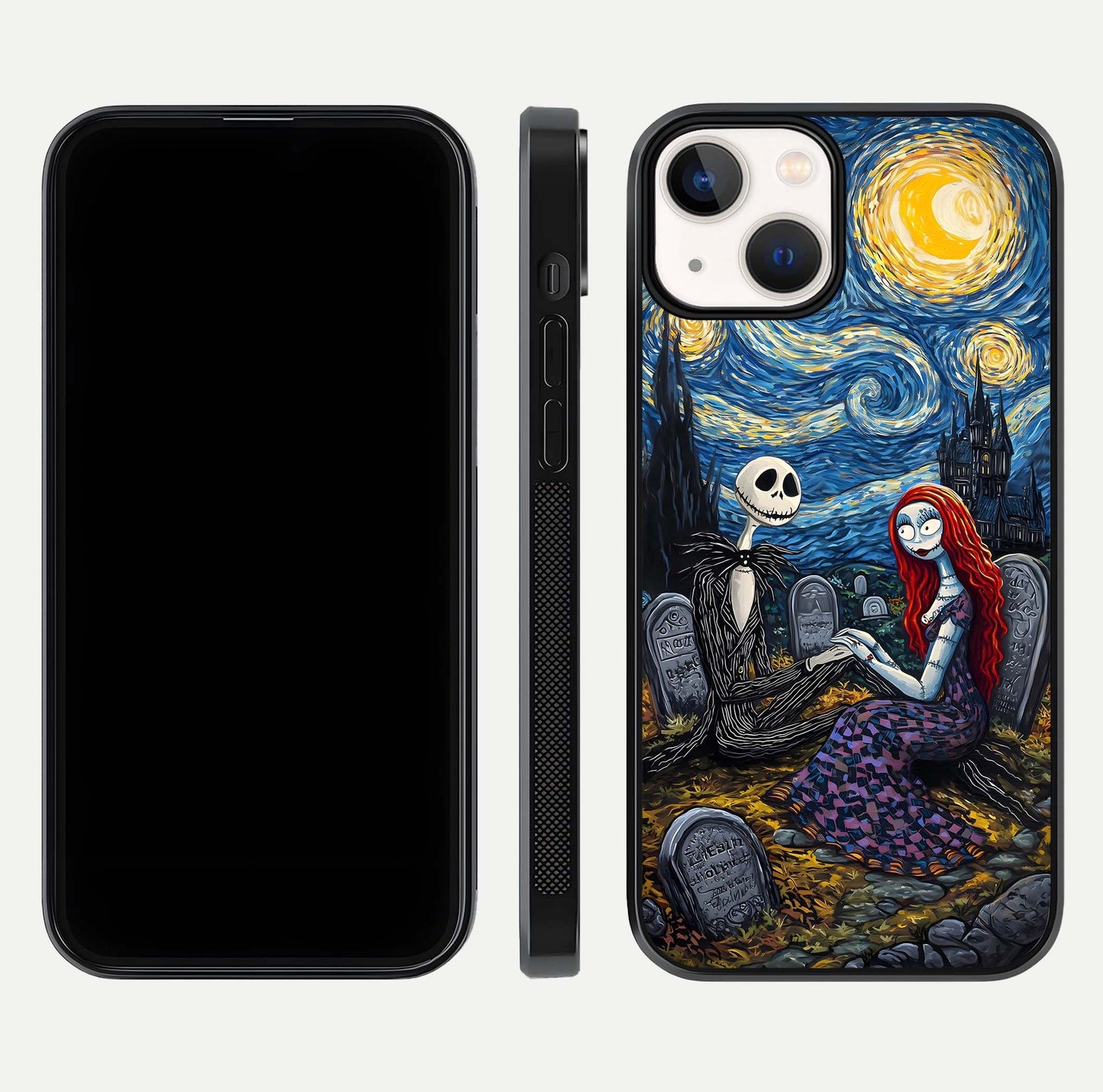 Eternal Night Love Glass Case for iPhone 13 Mini dual-view layout displaying HD art and curved polish