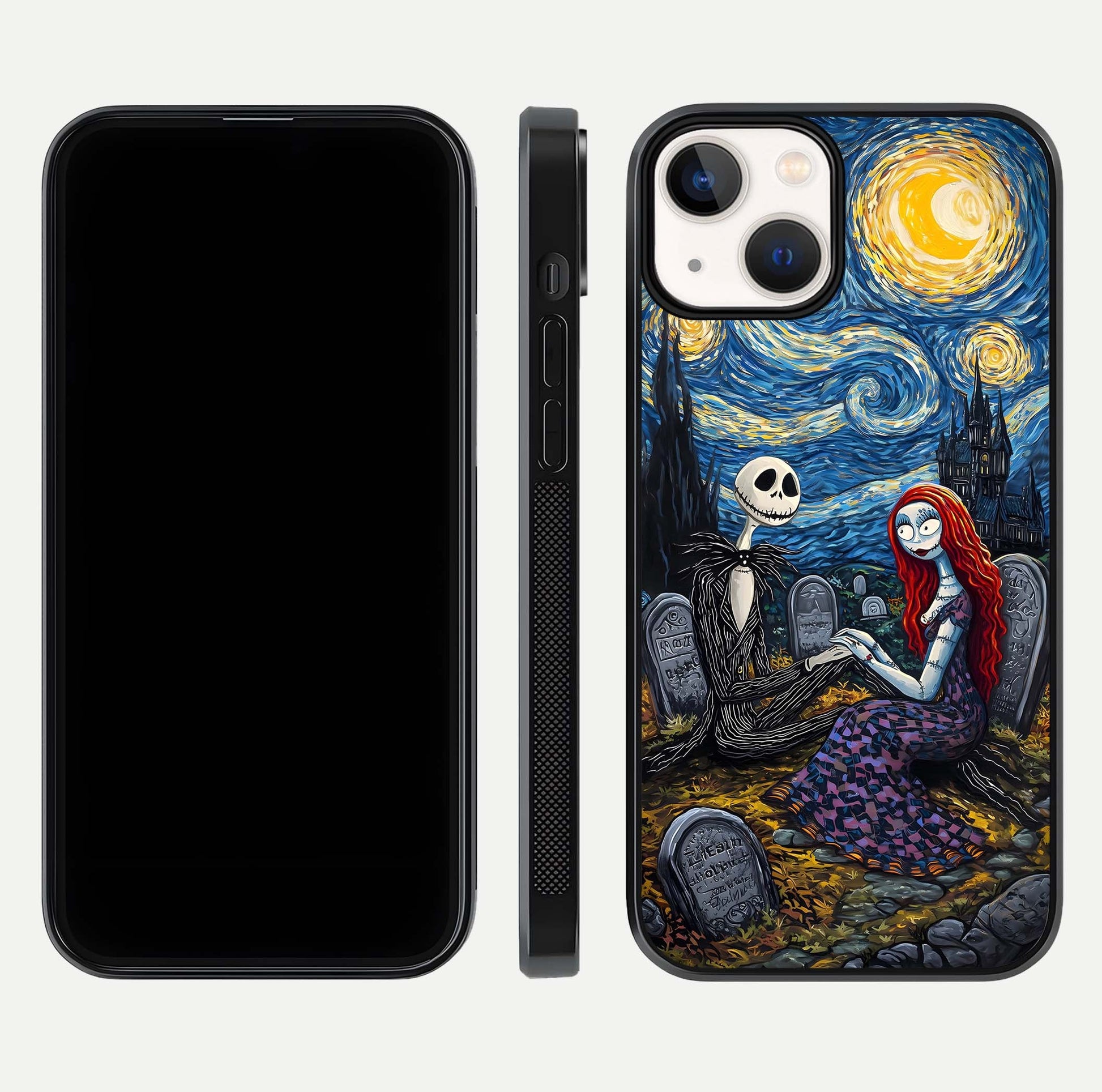 Eternal Night Love Glass Case for iPhone 13 Mini dual-view layout displaying HD art and curved polish